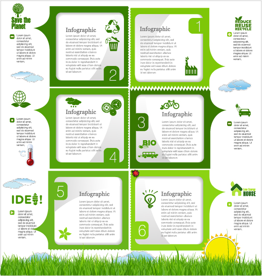 Moderne Ökologie-Infografiken grüner Schablone Vektor 14 Vorlage Ökologie moderne Infografik   