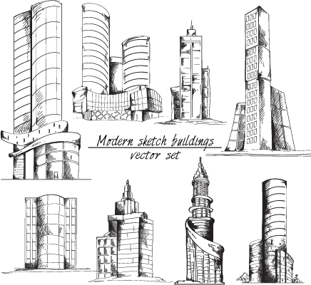 Moderne Skizzenbauten Vektor Skizze modern Gebäude   