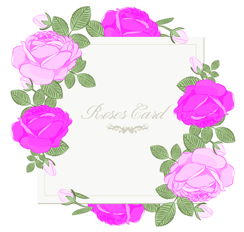 Rosa Rose mit Kartenvektordesign Grafik 01 rose pink Kartenvektor Karte   