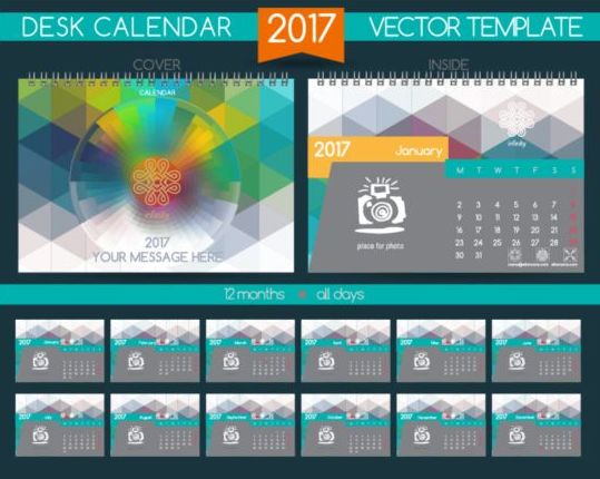 Calendrier de bureau rétro 2017 vecteur modèle 19 police rétro calendrier bureau 2017   