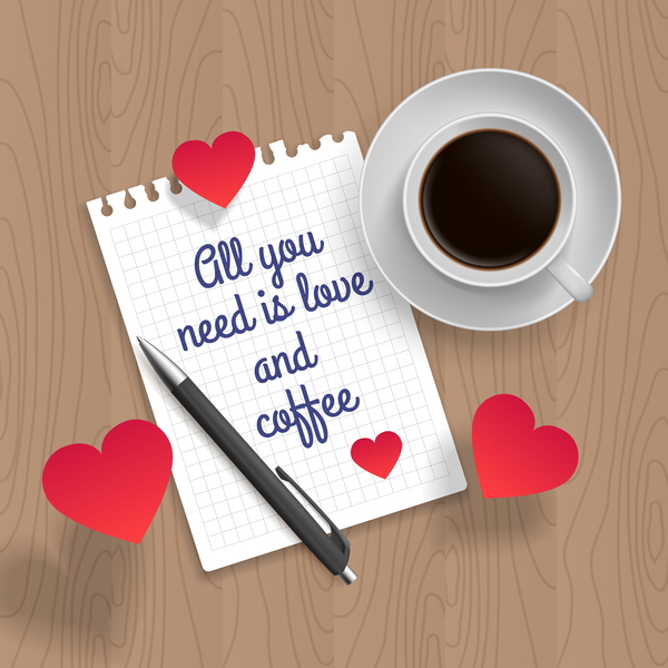 コーヒーと赤いハートベクトル01とのロマンチックなメッセージ 赤 心 ロマンチックな メッセージ コーヒー   