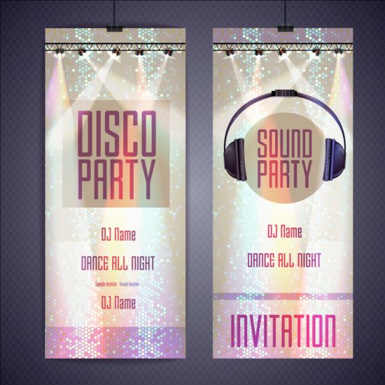 Brillant Disco party invitation carte vecteur 02 invitation fête disco carte brillant   