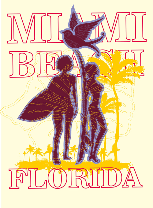 Vacances d’été Miami Beach affiche vecteur 13 vacances poster plage miami été   