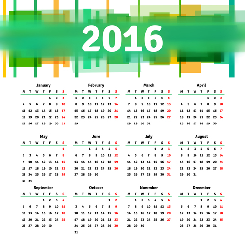 Vector Gitterkalender 2016 Designmaterial 05 Kalender grid 2016   