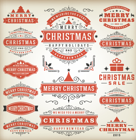 Vintage 2015 Weihnachtslabels Kreativvektor 04 Weihnachten vintage labels Kreativ 2015   