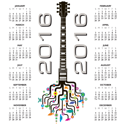 2016 Kalender mit Musik-Vektordesign 07 Musik Kalender design 2016   