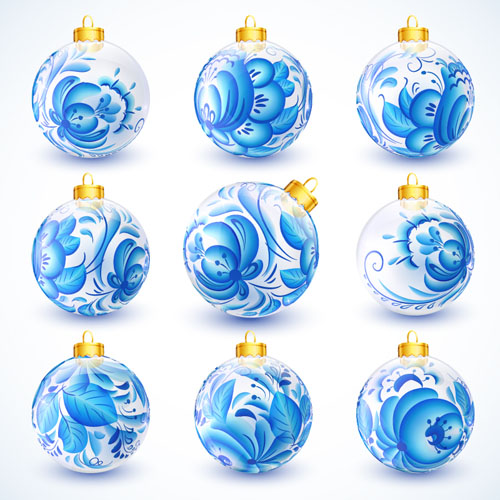 Boule de Noël floral bleu créatif vecteur 06 Noël Créatif boule de Noël Boule Bleu   