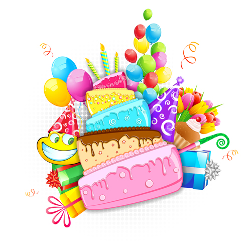 Gâteau d’anniversaire de dessin animé avec vecteur d’éléments d’anniversaire gâteau dessin animé Anniversaire   