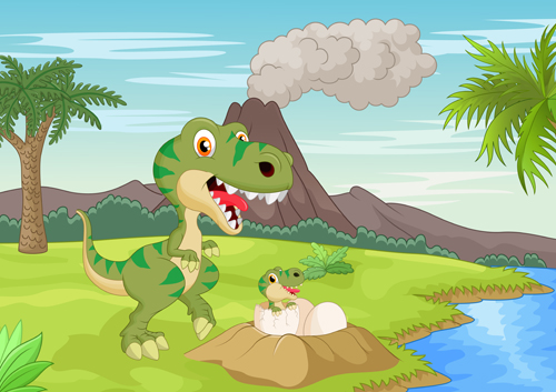 Cartoon-Dinosaurier mit Naturlandschaftsvektor 04 Natur Landschaft Dinosaurier cartoon   