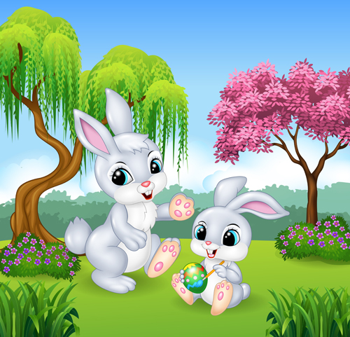 Cartoon Easter Rabbit mignon vecteur matériel 02 Pâques mignon Lapin cartoon   