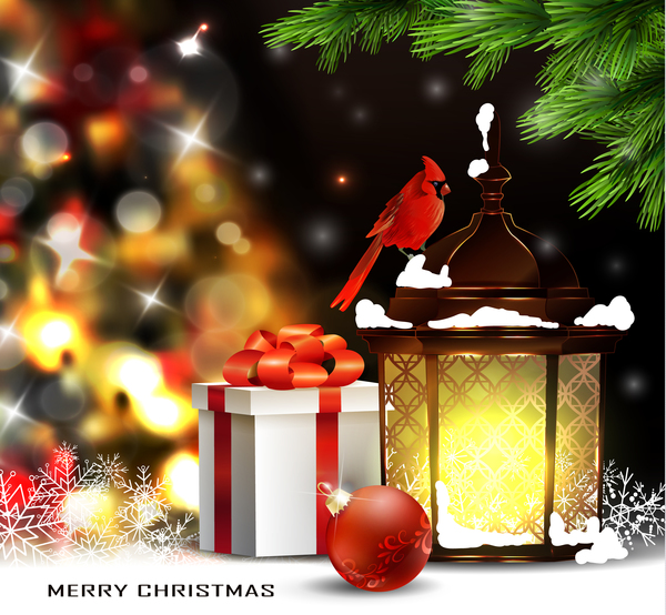 Weihnachtsblur-Hintergrund mit Laternen-und Geschenkkartonvektor 03 Weihnachten Unschärfe lantern Geschenk box   
