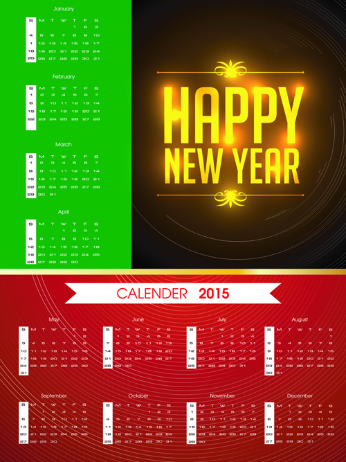 Calendrier coloré 2015 avec le fond heureux de nouvel an nouvel an heureux coloré calendrier 2015   