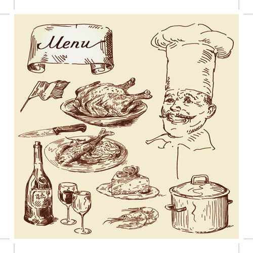 Zeichnung von Lebensmitteln Retro-Illustrationen Vektor 06 Zeichnung Retro-Schrift Illustrationen illustration Essen   