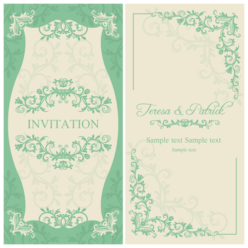 エレガントな花飾りの結婚式の招待状ベクターカード02 装飾的な 結婚式 招待状 フローラル カード エレガントな   