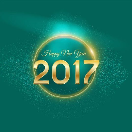 Golden 2017 Happy New Year avec vecteur de fond vert 02 year new happy green golden 2017   