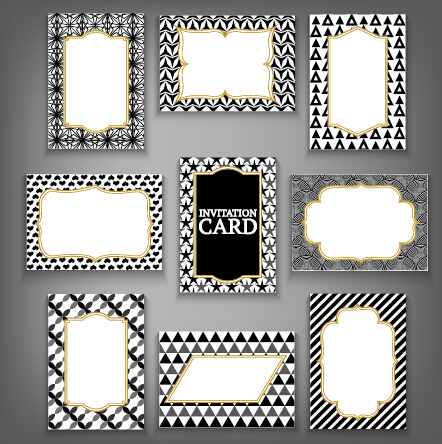 Einladungskartenrahmen mit schwarz-weißem Mustervektor Rahmen Muster Karte Einladung   
