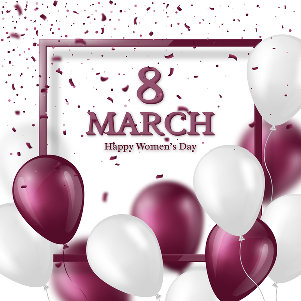 8 mars carte de voeux femmes jour avec ballon vecteur 01 salutation Mars jour femmes carte ballon   