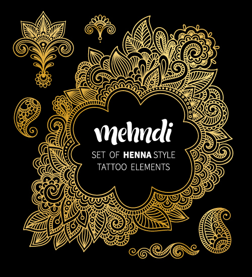 Mehndi Stile Henna-Tattoo-Elemente Vektor 03 tattoo Stile Mehndi henna Elemente   