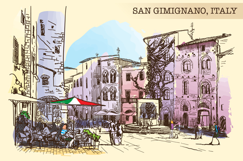 San gimignano italy Stadt Hintergrund Vektor 02 town San gimignano Italy Hintergrund   