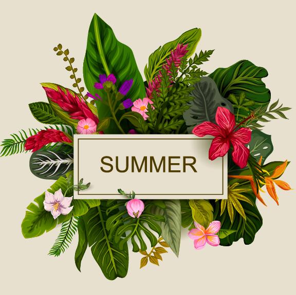 熱帯植物と花ベクトル15と夏の背景 花 熱帯 植物 夏   