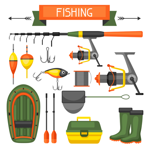 Fischfang liefert Vektorillustration Vektor 01 Lieferungen illustration Angeln   