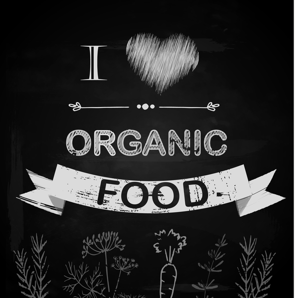 nourriture organique avec le vecteur de fond de tableau noir Tableau nourriture bio   