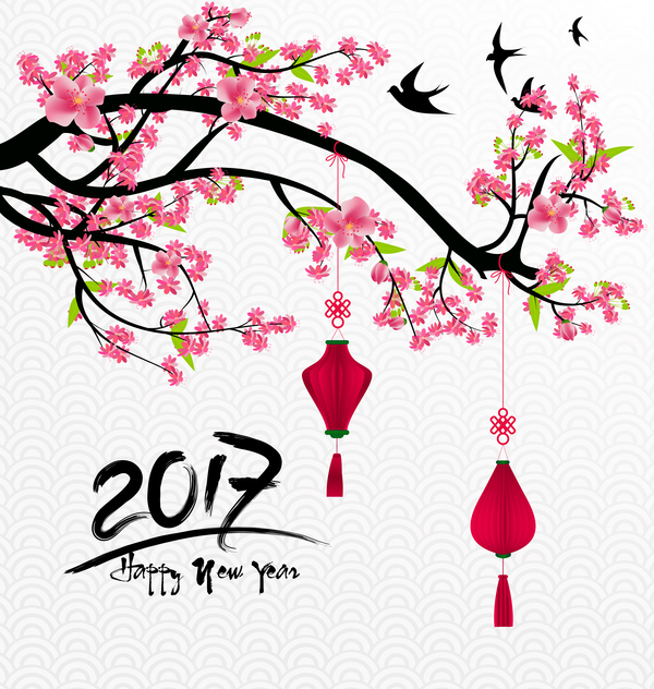 2017 fond chinois de nouvel an avec des fleurs vecteur 01 neuf fleurs Chinois année 2017   