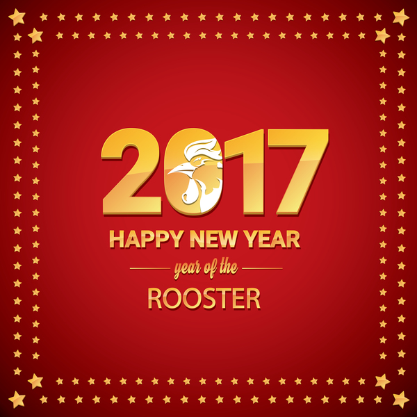 2017 chinois nouvel an de coq avec des étoiles vecteur cadre 01 nouveau étoiles coq Chinois cadre année 2017   