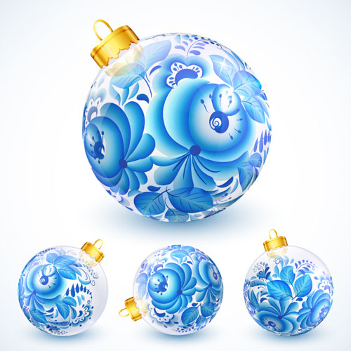 Boule de Noël floral bleu créatif vecteur 05 Noël floral boule de Noël Boule Bleu   