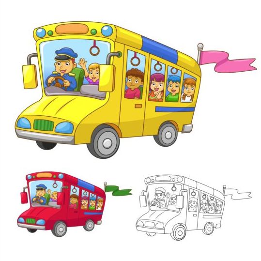 Vecteurs d’autobus d’école de dessin animé école dessin animé bus   