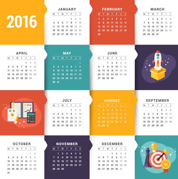 Kreativer Kalender 2016 Vorlage Vektor 01 Vorlage Kreativ Kalender 2016   