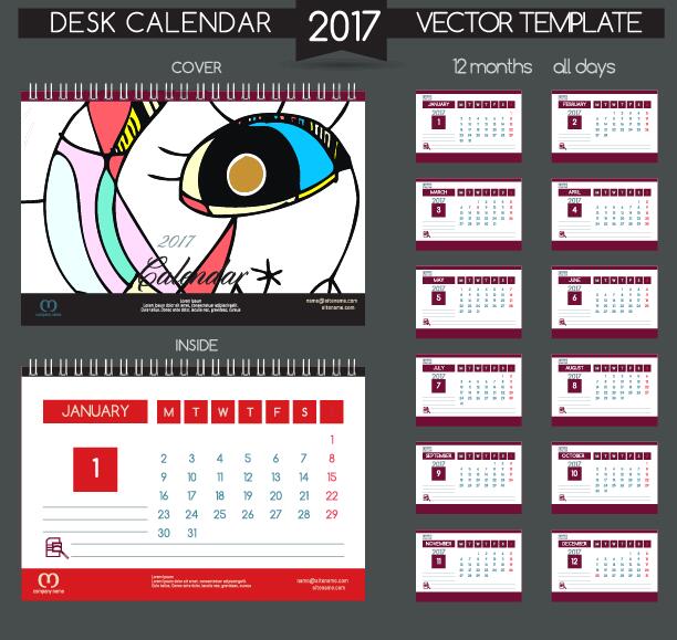Schreibtischkalender 2017 Vektor Retro-Vorlage 04 Schreibtisch Retro-Schrift Kalender 2017   