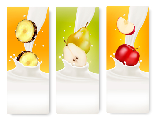 Fruits avec la bannière de vecteur de lait de Splash 12 splash lait fruits Bannière   