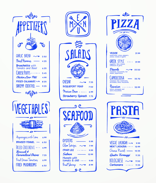 Von Hand gezeichnete Menü-blauen Gestaltungselemente 03 menu Handzeichnung Gestaltungselemente element Blau   