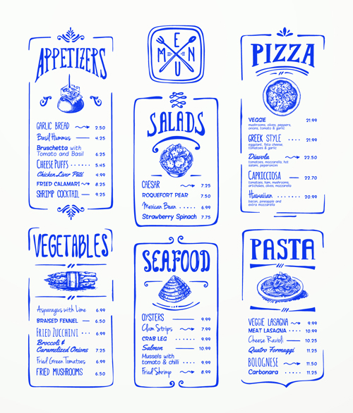 Menu dessiné à la main éléments design bleu 03 tirage à la main menu éléments de conception element dessiné à la main Bleu   