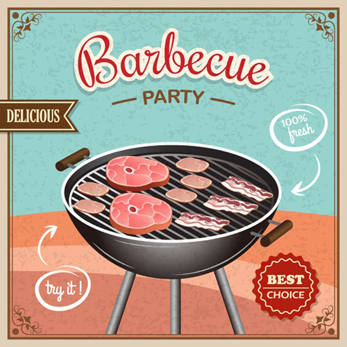 Retro Barbecue Party-Plakatvektor Retro-Schrift poster party Barbecue   