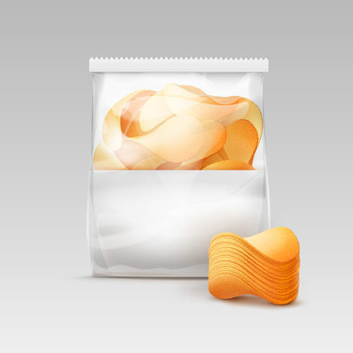 Transparente Plastiktüte für Verpackung mit Kartoffelknusprips 02 transparent potato Plastik package Crispy chips   
