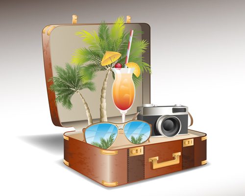 旅行要素とスーツケースクリエイティブ背景セット04 背景 旅行 創造的な背景 創造的 スーツケース   