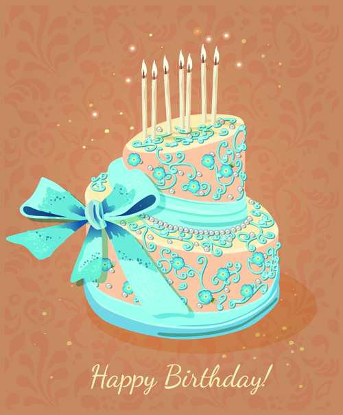 ヴィンテージ誕生日ケーキの背景アートベクトル03 誕生日ケーキ 誕生日 背景 ケーキ ヴィンテージ   