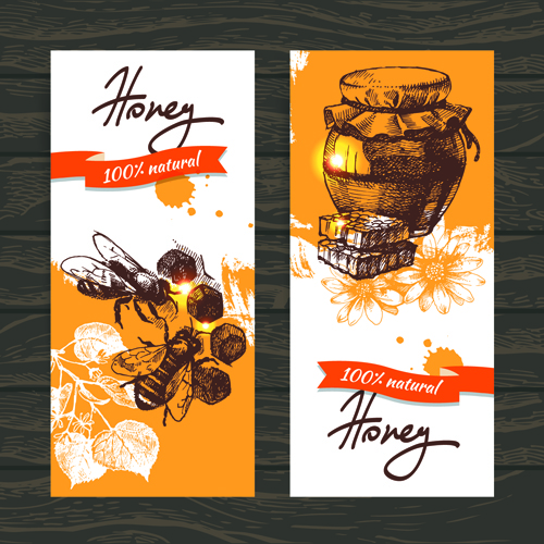 Vintage-Honig-Bannerdesign Vektor 01 Jahrgang Honig banner   