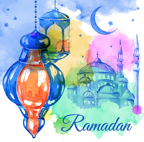 Aquarelle dessin Ramadan Kareem vecteur fond 02 ramadan kareem Dessin aquarelle   