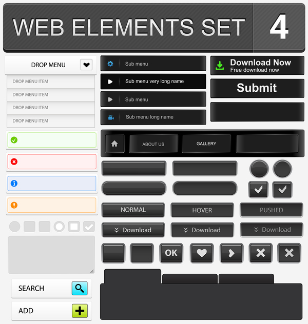 Web-Elemente mit Knopf-Vektormaterial gesetzt 03 web Elemente button   