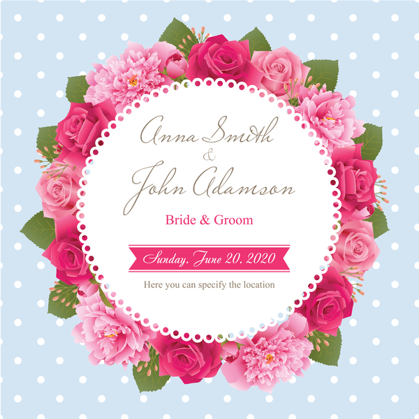 Hochzeitskarte mit Pfirsichen und rosa Rosen Vektor 08 Rosen Rosa Pfingstrosen Karte Hochzeit   