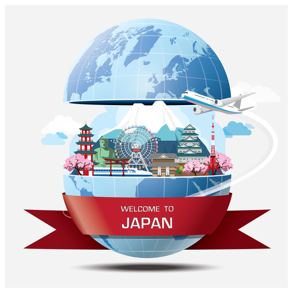 Voyage du monde du Japon vecteur modèle 02 voyage monde Japon   