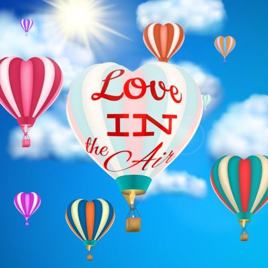 愛と空の背景ベクトル01と熱気球 風船 空気 熱い 愛   