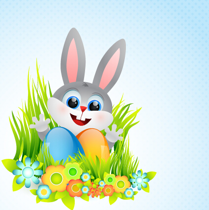 Schönes Kaninchen mit Osterurlaub-Hintergrundvektor 02 Urlaub Ostern Liebes Kaninchen Hintergrund   