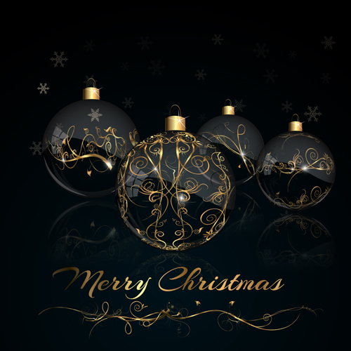 2015 fond de Noël noir avec des boules de verre vecteur 03 verre fond noir fond babioles   