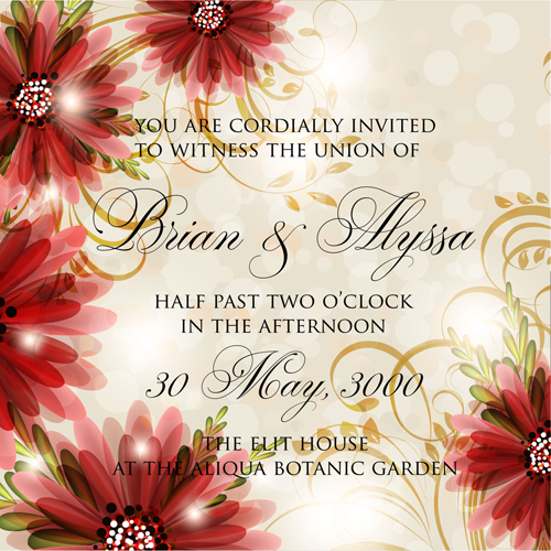 Belle fleurs mariage invitation carte vecteur ensemble 07 vecteur de carte mariage fleurs belles fleurs Belle   