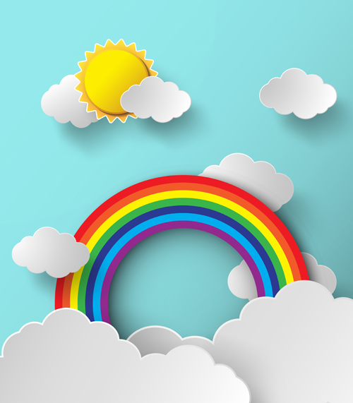美しい虹と雲のベクトルの背景 雲 虹 背景 美しい   