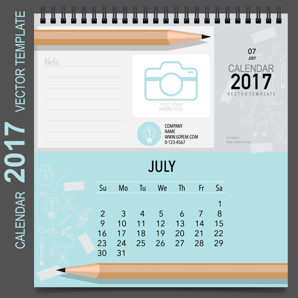 Calendrier 2017 vecteur modèle Set 07 calendrier 2017   